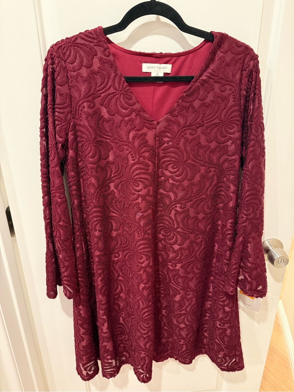 Skye's the Limit Wine Lace V-Neck A-Line Dress